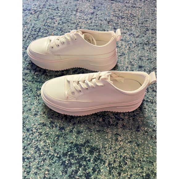 Princess Polly White Dylan Platform Sneakers Size 7 - Picture 4 of 8